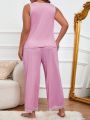 Women's Plus Size Lace Trimmed Cute Camisole And Long Pants Pajama Set