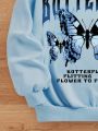 Teen Girls' Casual Slogan & Butterfly Pattern Long Sleeve Hoodie Suitable For Autumn And Winter