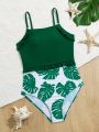 Tween Girls' Random Tropical Printed Ruffle Trim Monokini