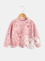 SHEIN Kids QTFun Young Girl Rabbit Pattern Asymmetrical Hem Sweater