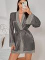 Women's Loose Fit Lace Patchwork Front Open Sleepwear Robe