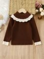 Little Girls' Contrast Color Stand Collar Sweater