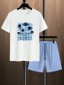 Manfinity Men Plus Tropical Print Tee & Shorts