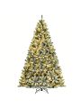 Costway 8ft Pre-lit Snow Flocked Hinged Christmas Tree w/1502 Tips & Metal Stand