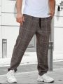 Men Plaid Drawstring Waist Pants