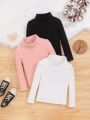 SHEIN Kids EVRYDAY Young Girl 3pcs Turtleneck Ribbed Knit Tee