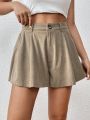 Women's Zipper Fly Solid Color Loose Fit Shorts