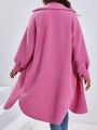 SHEIN Essnce Solid Color Drop Shoulder Fleece Coat