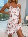 Flamingo Print Lace Trim Ruffle Hem Cami Nightdress