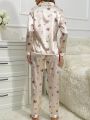 Floral Print Contrast Piping Satin PJ Set