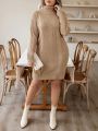 SHEIN LUNE Plus Turtleneck Cable Knit Drop Shoulder Sweater Dress