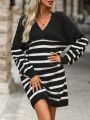 Striped Pattern Drop Shoulder Sweater Dress