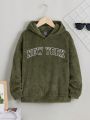 SHEIN LUNE Plus Letter Embroidery Drop Shoulder Teddy Hoodie
