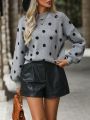 Polka Dot Pattern Drop Shoulder Sweater