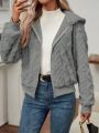 SHEIN Unity Textured Fluffy Hooded Jacket