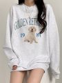 DAZY Letter Graphic Drop Shoulder Oversized Pullover