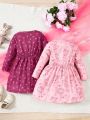SHEIN Kids QTFun Little Girls' Adorable Knit Floral Print Dress