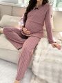 Maternity Solid Color Ribbed Casual Homewear