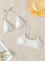 SHEIN Swim Mod 2pcs Women's Solid Triangle Halter Neck Skinny Strap Bikini Top