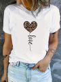 SHEIN LUNE Leopard Print Heart Pattern Short Sleeve T-shirt