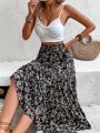 Women's Floral Print Asymmetrical Ruffle Hem Skirt