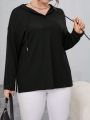 SHEIN Essnce Plus Size Solid Color Long Sleeve Casual Hooded T-Shirt