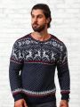 Men Christmas Elk & Geo Pattern Sweater