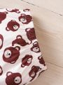 Fashionable Fleece Coat With Bear Print 3pcs Baby Boy Outfit