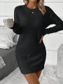 Women's Solid Color Batwing Sleeve Short Knitted Sweater Dress