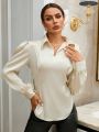 SHEIN Privé Women's Business Style Solid Color Long-sleeved Shirt