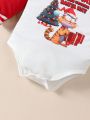 SHEIN Baby Boy Christmas Print Raglan Sleeve Bodysuit