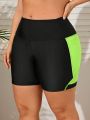 SHEIN Swim SPRTY Plus Size Color Block Swimsuit Bottoms With Phone Pocket