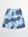 Teen Boy Tropical Print Drawstring Waist Swim Shorts