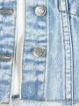 Young Girl 1pc Flap Detail Raw Hem Denim Jacket