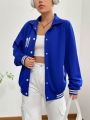 SHEIN EZwear Letter Patched Striped Trim Drop Shoulder Jacket