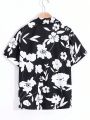 SHEIN Kids SUNSHNE Boys' Floral & Plant Print Short Sleeve Collar Woven Shirt For Vacation