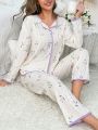 Floral Print Contrast Binding PJ Set