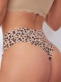 5pcs/Pack Leopard Print & Solid Color Seamless Thong Panties