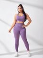 Yoga Basic Xl-xxxxl Solid Color Sports Tank Top And Leggings Set