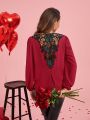 SHEIN Clasi Valentine's Day Women Patchwork Lace Long Sleeve Shirt