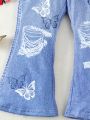 Toddler Girls' Butterfly Print Denim Flare Pants