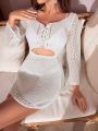 SHEIN Swim Y2GLAM Women'S Long Sleeve Hollow Out Lace Up Cover Up