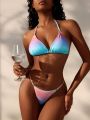 SHEIN Swim Vcay Women's Ombre Halter Neck Swimsuit Set