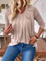 SHEIN LUNE Ladies' Round Neck Long Sleeve T-Shirt