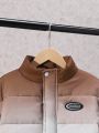 SHEIN Tween Boy Ombre Letter Patched Detail Drop Shoulder Puffer Coat