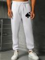 Men's Drawstring Waist & Cuffed Hem Sweatpants With Spade Pattern