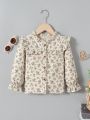 Young Girl Ditsy Floral Print Ruffle Trim Flare Sleeve Blouse