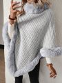 SHEIN Essnce Furry Patchwork Batwing Sleeve Sweater