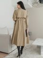 DAZY Ladies' Turn-Down Collar Belted Trench Coat