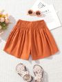 SHEIN Kids EVRYDAY Tween Girls' Woven Solid Color Loose Fit Casual Shorts